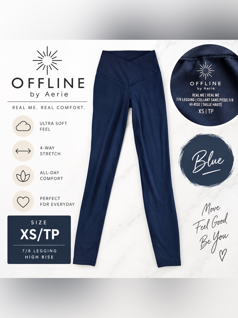 OFFLINE by Aerie Real Me Crossover 7/8 Leggings Blue XS